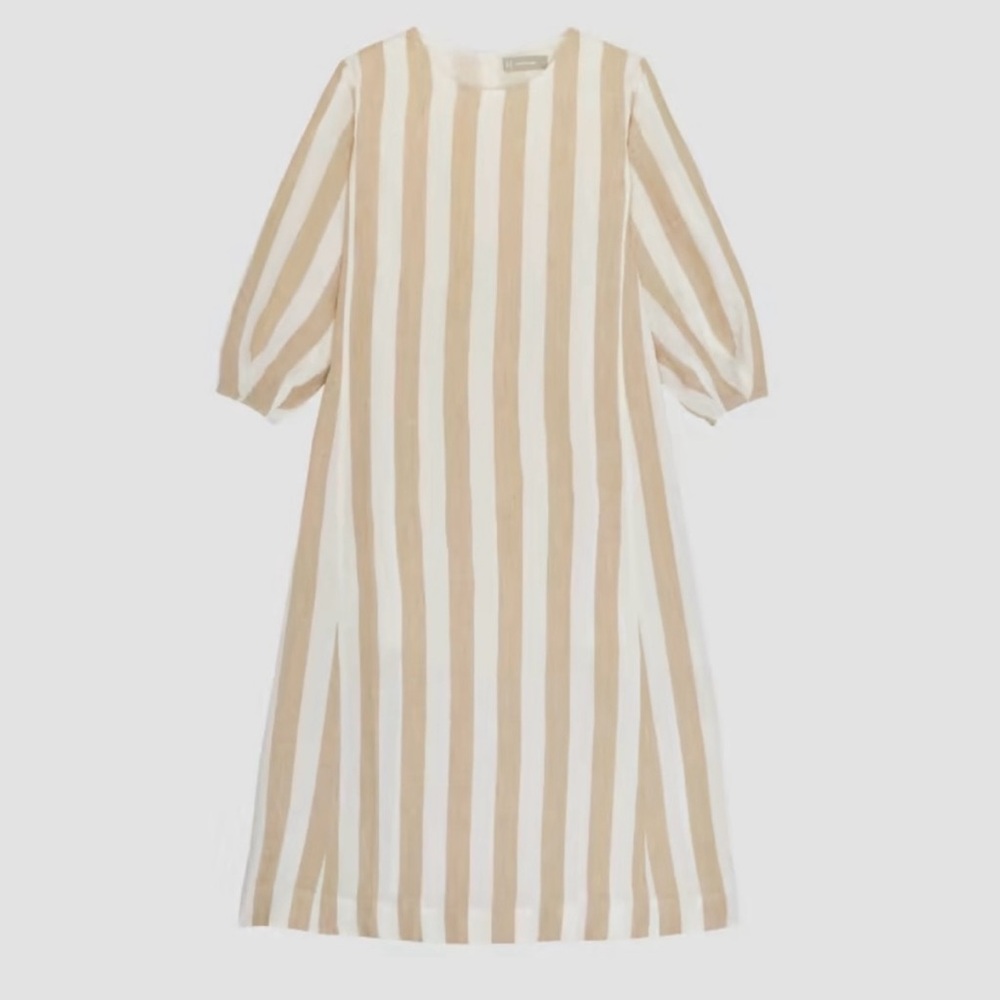 Everlane - The Linen Striped A-Line Midi Long Sleeve Dress (8)